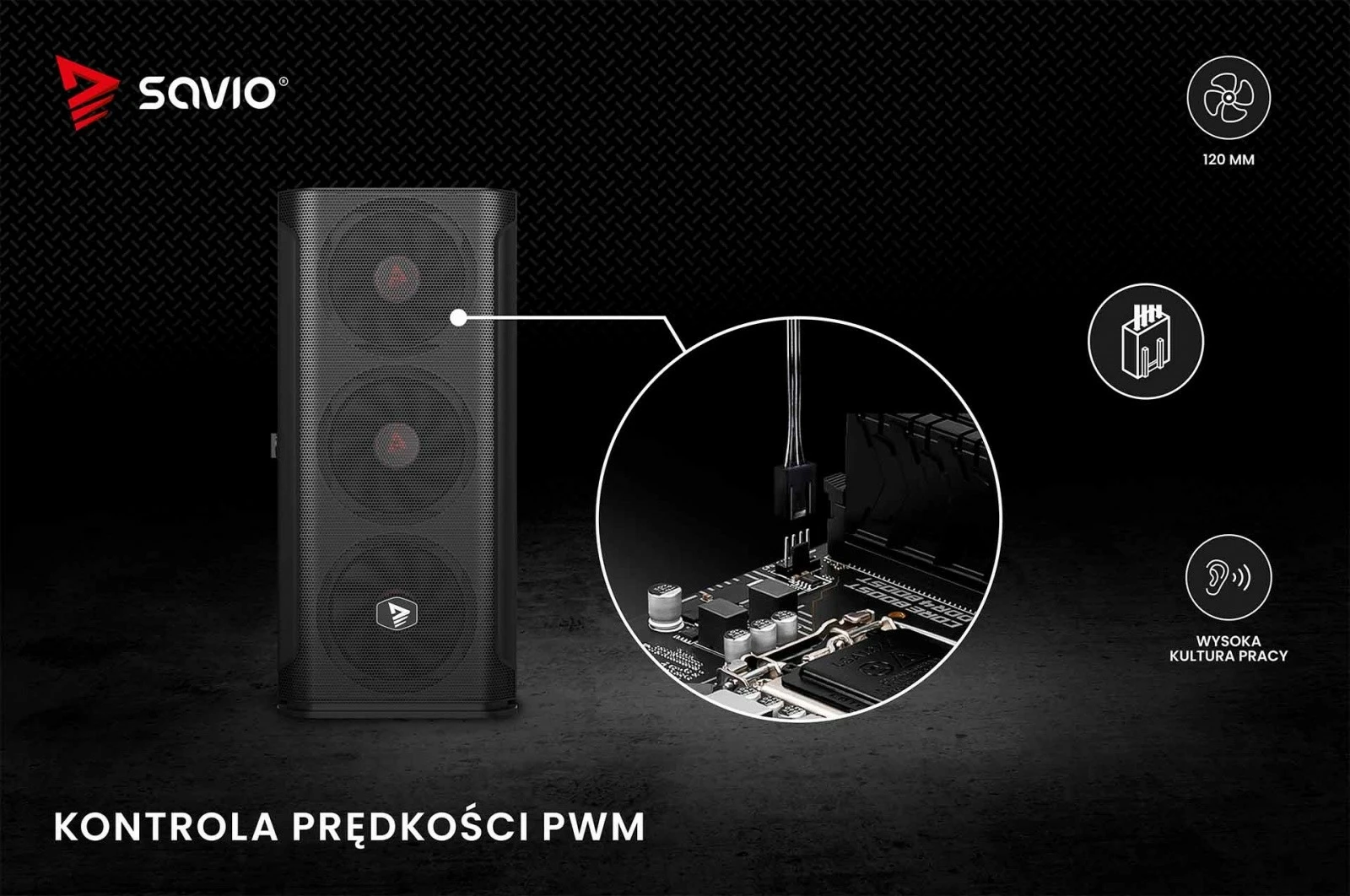 Ventilator za ohišje Savio BLADE X1, 120 mm, 4-pin PWM, črn