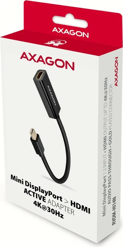 Aktivni adapter Mini DisplayPort na HDMI AXAGON RVDM-HI14N, 4K/30Hz, črn
