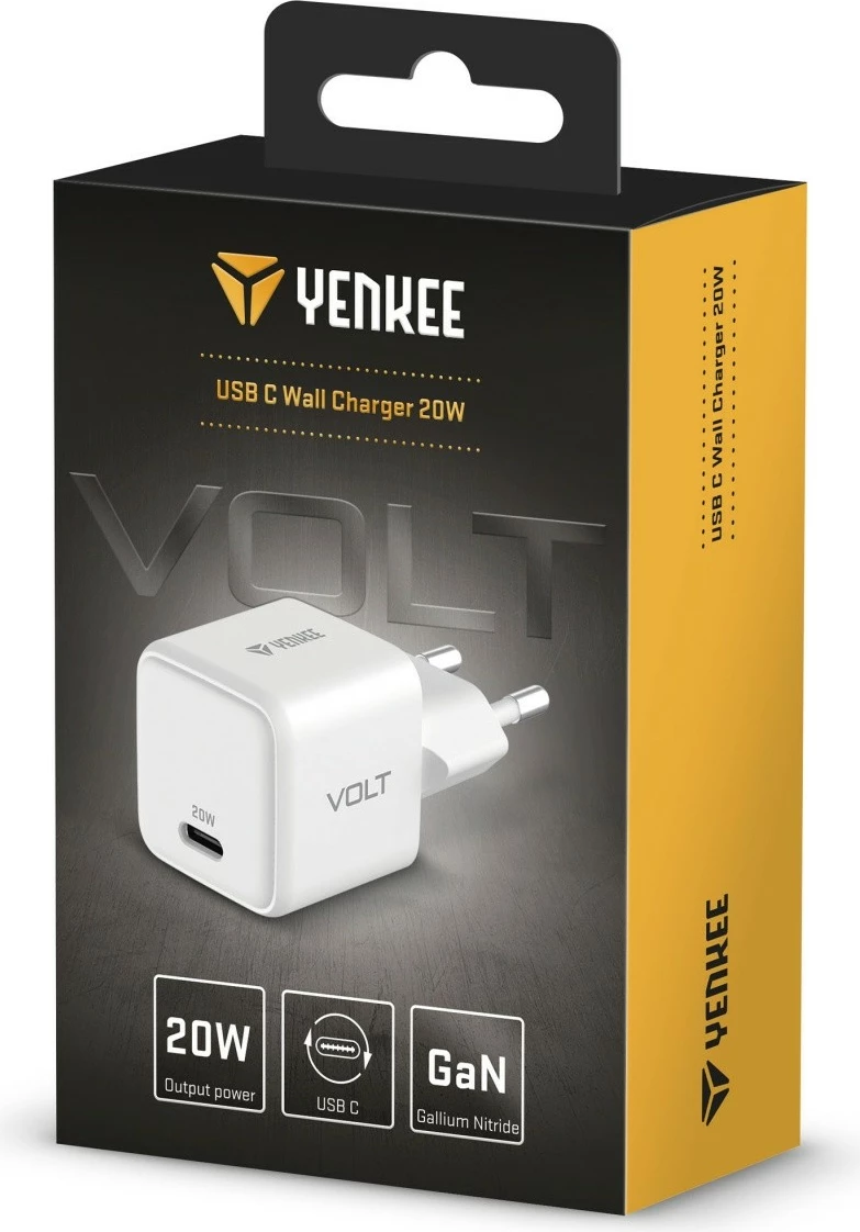 Stenski polnilnik USB Type-C 20W (3A), Power Delivery 3.0, Quick Charge 3.0, YENKEE YAC G20 VOLT, bel