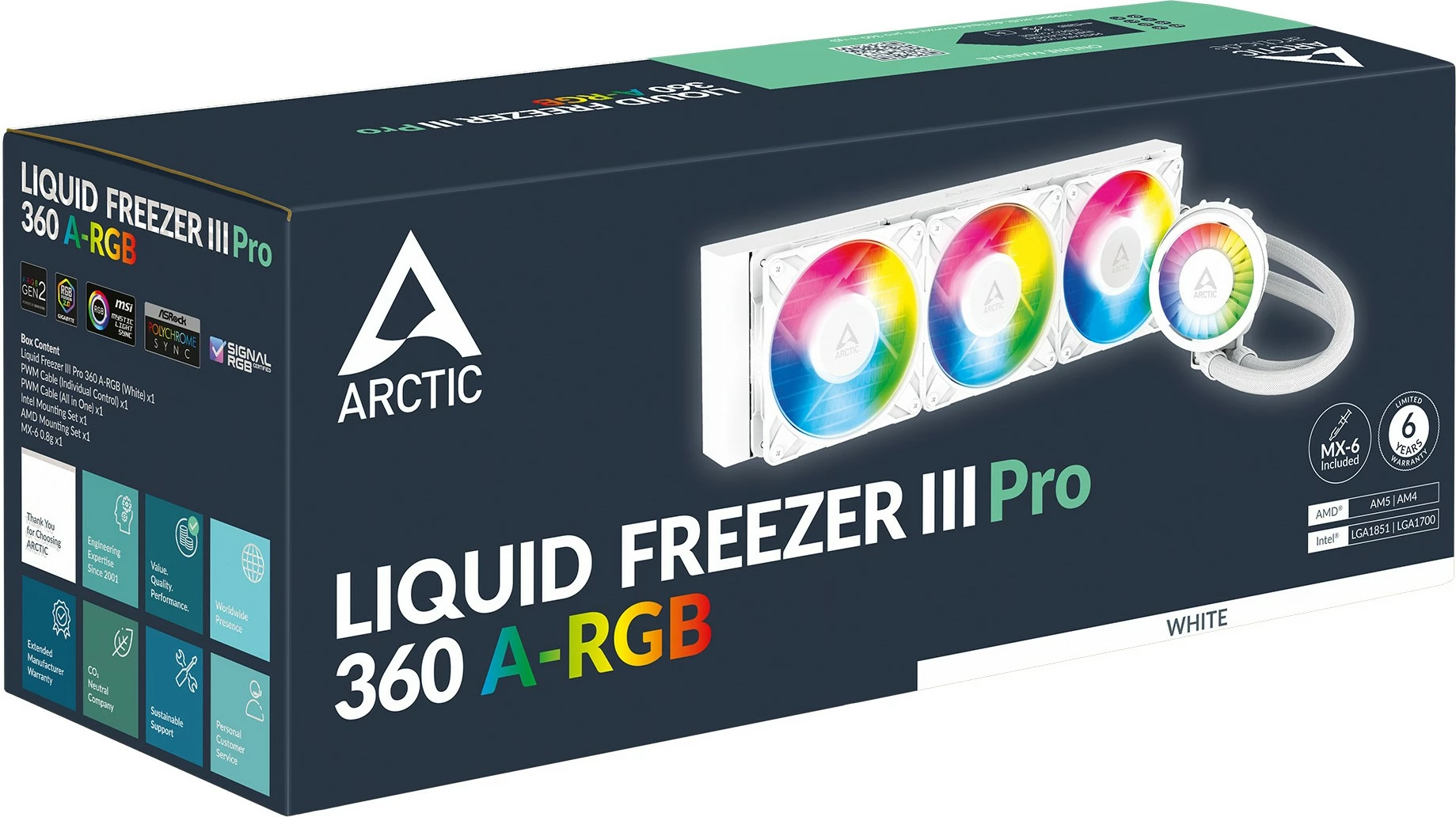 Vodeno hlajenje za procesor ARCTIC Liquid Freezer III Pro 360 A-RGB, 3 ventilatorji 12 cm, belo