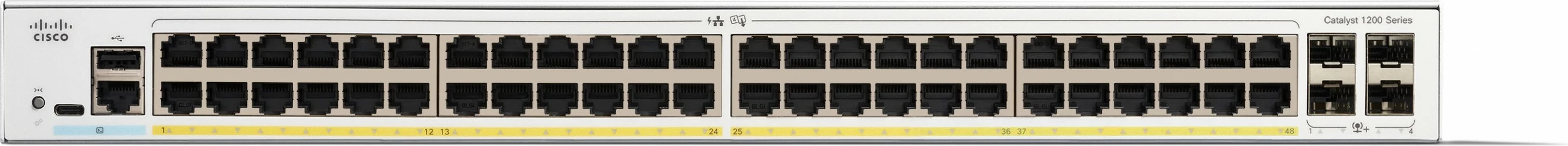 Preklopnik 48 porta Gigabit z PoE in 4x10GE SFP+ Cisco Catalyst 1200-48P-4X, bel