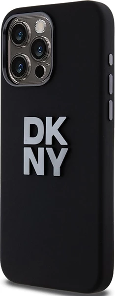 Ovitek iz tekočega silikona z metalnim logotipom DKNY za iPhone 15 Pro Max, črn
