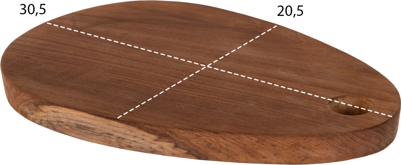 Deska za rezanje za kuhinjo FH4288 iz tikovine v naravni barvi - z luknjo za obešanje 20,5x30,5x2Hcm