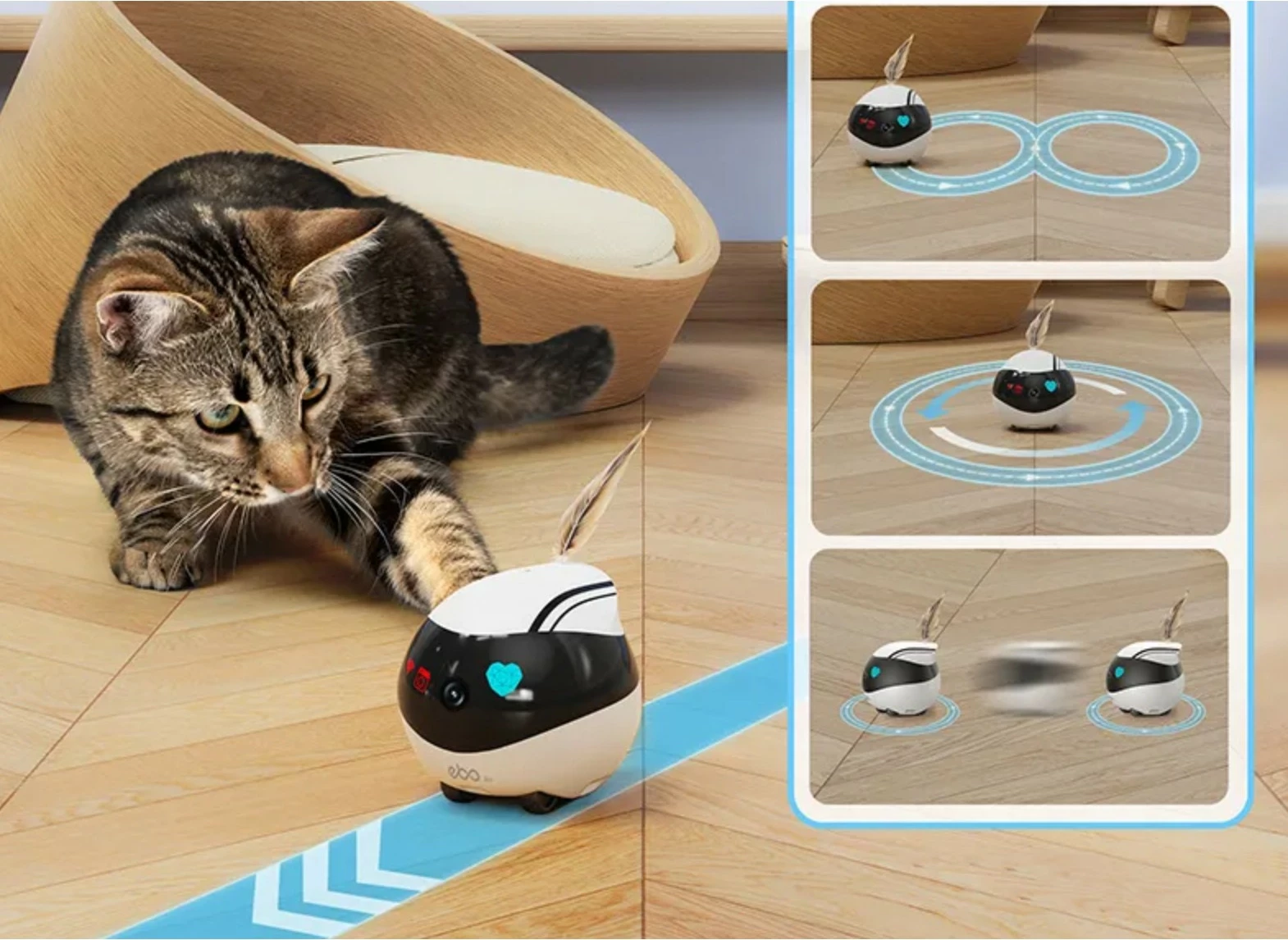 Robot za hišne ljubljenčke Enabot EBO Air, kamera 1080p, sledenje z AI, LiDAR, upravljanje z aplikacijo, bel