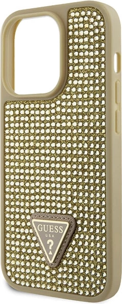 Zaščitni ovitek z okraski Guess GUHCP14LHDGTPD za iPhone 14 Pro 6,1", Rhinestone Triangle, zlato