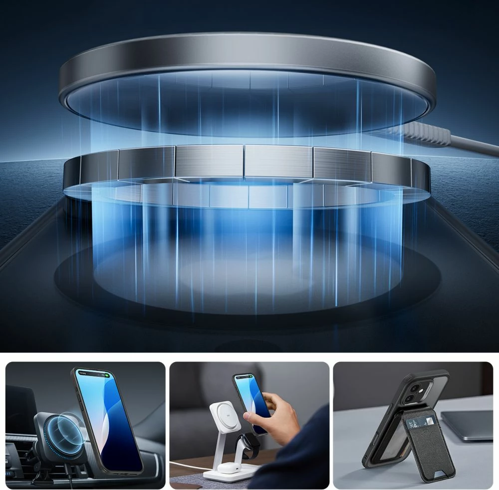 Ovitek za telefon s HaloLock MagSafe za iPhone 16, ESR Classic Pro, črn, s zaščitnim steklom