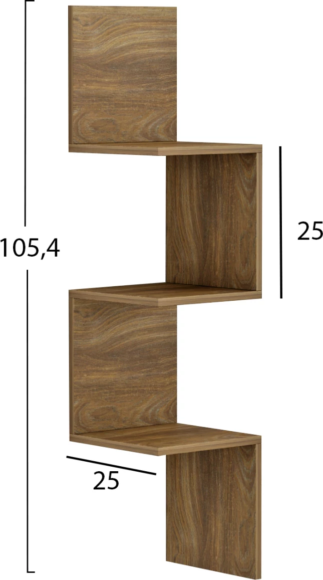 Stenske kotne police/knjižna omara Iluzija FH8935.11 melamin v naravni barvi 25x25x105,4Hcm