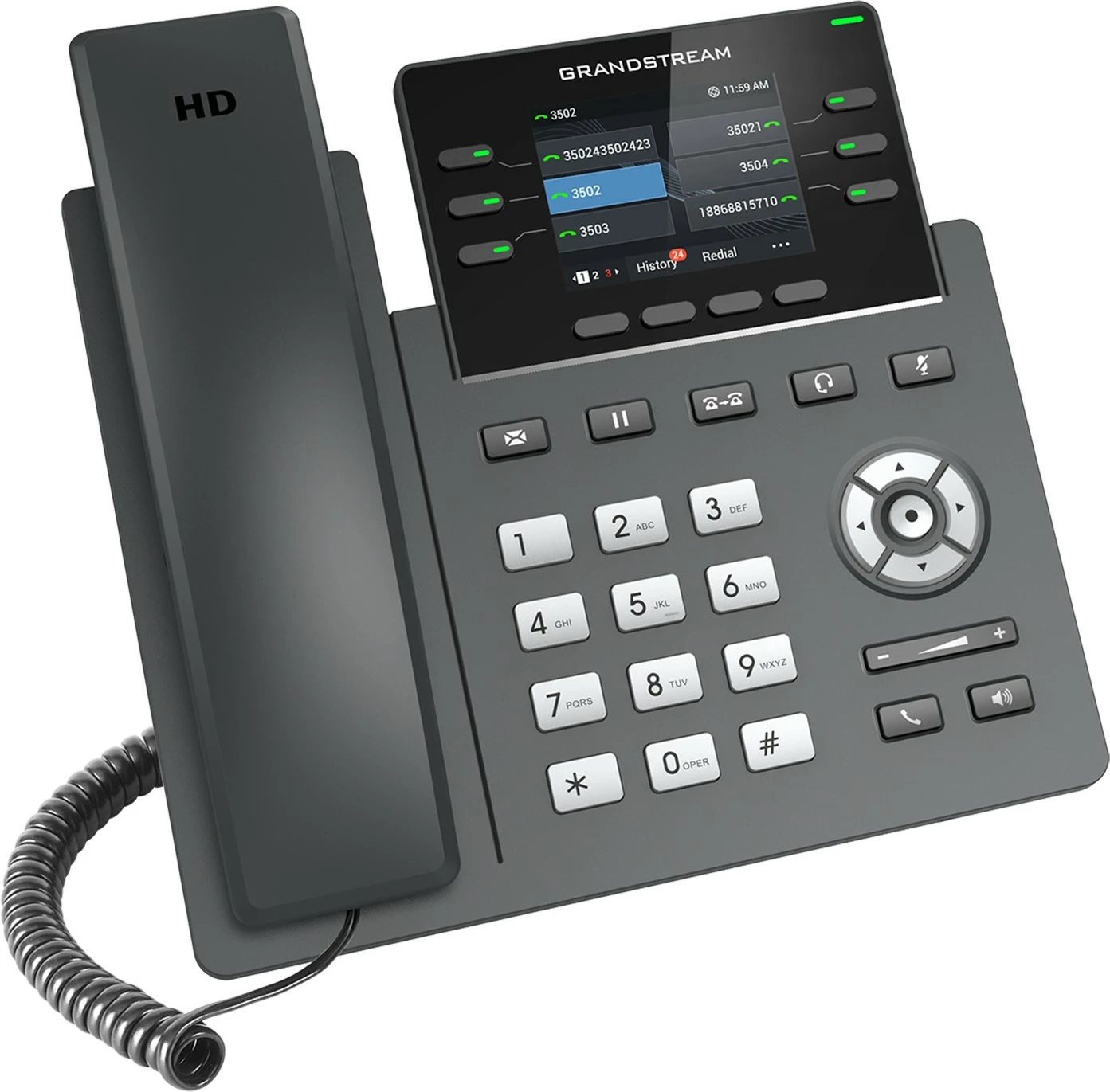IP telefon, 4 linije, 2,4" zaslon, PoE, Grandstream GRP-2613W, siv