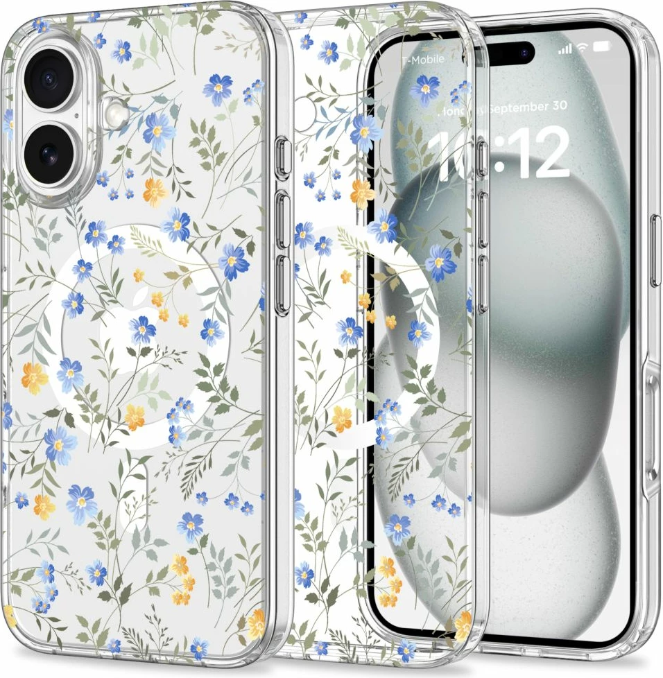 Zaščitni ovoj z večbarvnimi cvetličnimi motivi Tech-Protect MagMood za iPhone 16, MagSafe