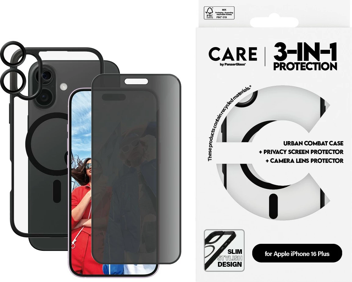 Zaščita 3-v-1 za iPhone 16 Plus PanzerGlass CARE Flagship, prozorna