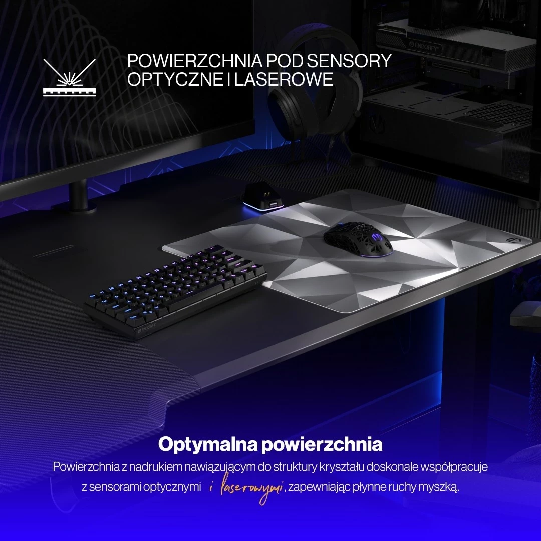 Podloga za miško Crystal Black L, Endorfy, za igralce, bela-črna