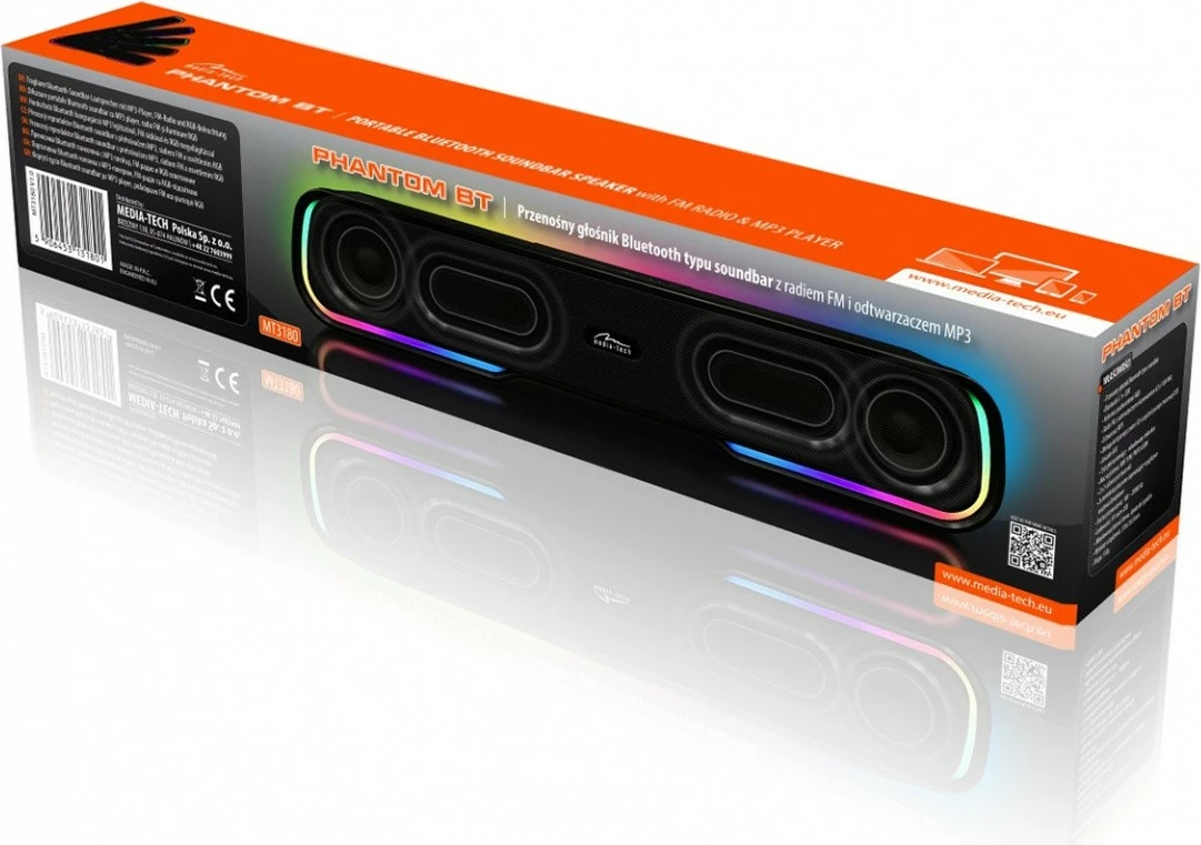 Zvočna vrstica Media‑Tech PHANTOM BT MT3180, Bluetooth 5.1, 10 W, mikrofon, RGB, črna