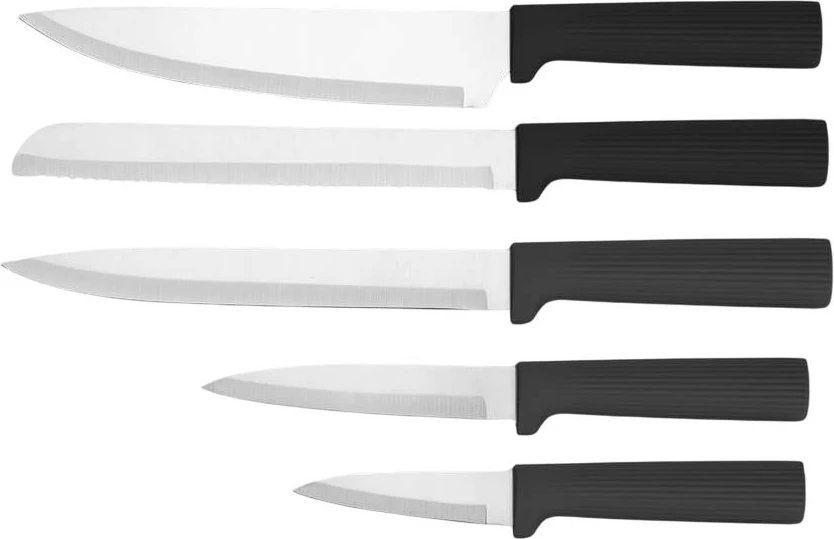 Komplet nožev z magnetnim držalom in deskami za rezanje, Feel-Maestro MR-1412-BLACK, 10-delni, magnetni blok + podstavek za deske, primeren za pomivalni stroj, črn