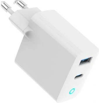 Stenski polnilec 30W, 2 vrata USB-A/USB-C, GaN, LED, PD in QC3.0 - Gembird TA-UC-PDQC30L-W-01, bel
