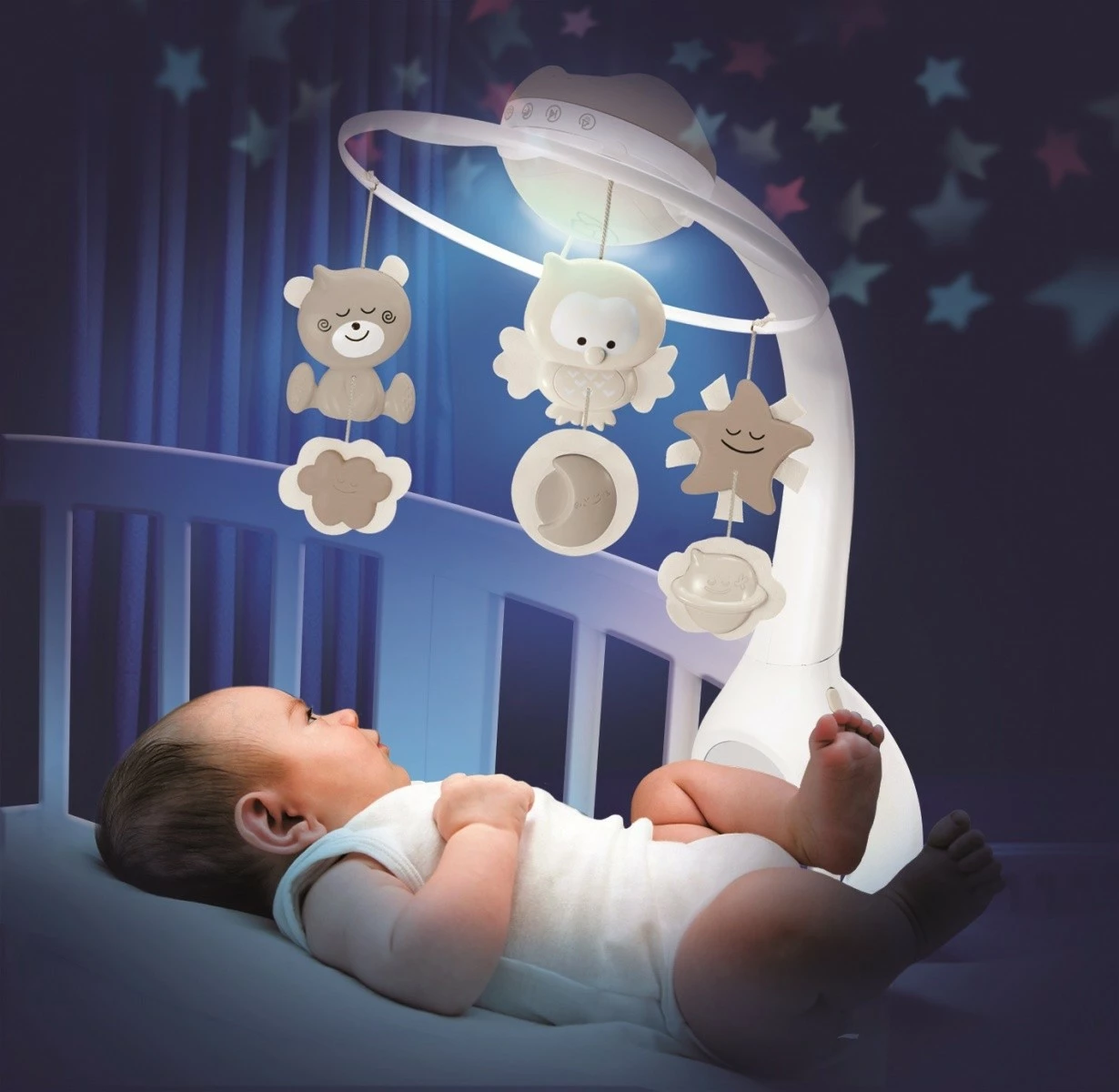 Glasbeni vrtiljak 3-v-1 za dojenčke, B-kids Infantino, bež/bele