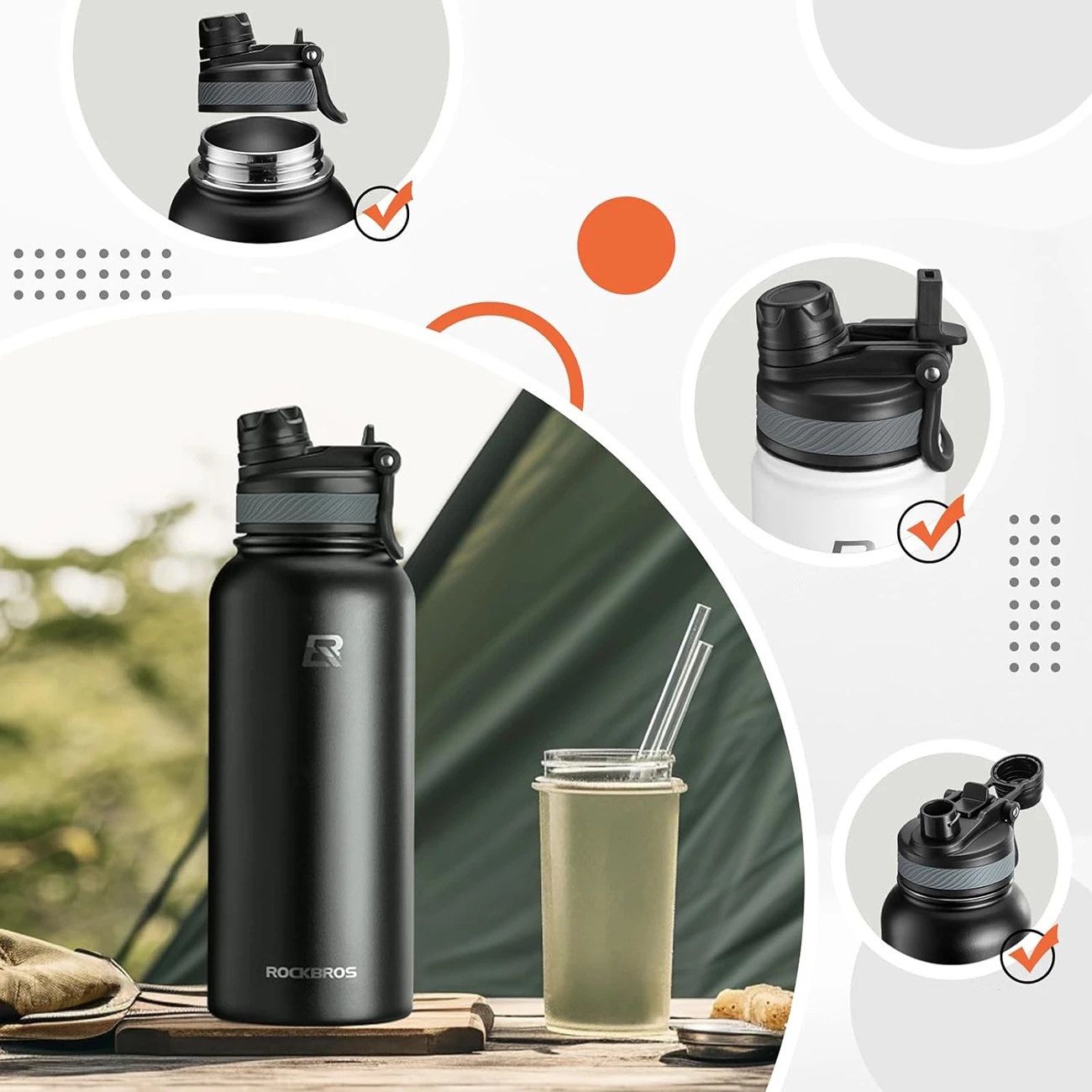 Športni termos Rockbros 35210029001, 550 ml, črn