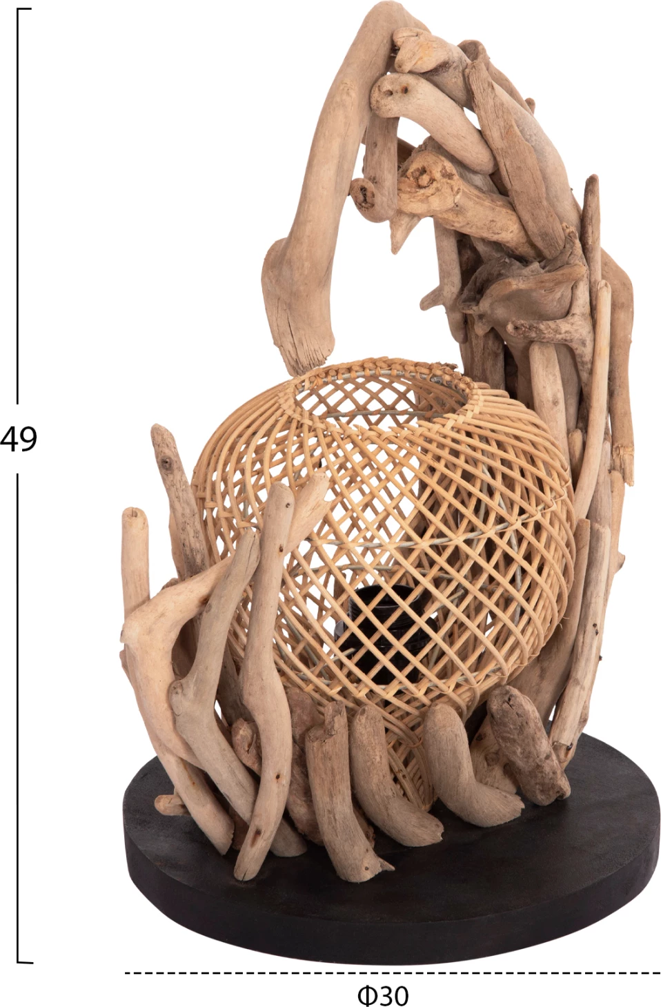 Dekorativna namizna svetilka ASHIN, odplavljen les in ratan, 30x30x49 cm