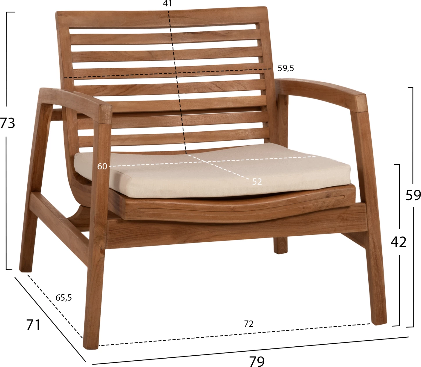 Zunanja garnitura 4 kosov DOVER FH9624 recikliran tikov les-beli blazine