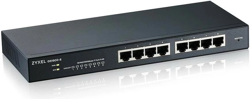 Upravljano stikalo Zyxel GS1900-8, 8x1GbE RJ-45, črn