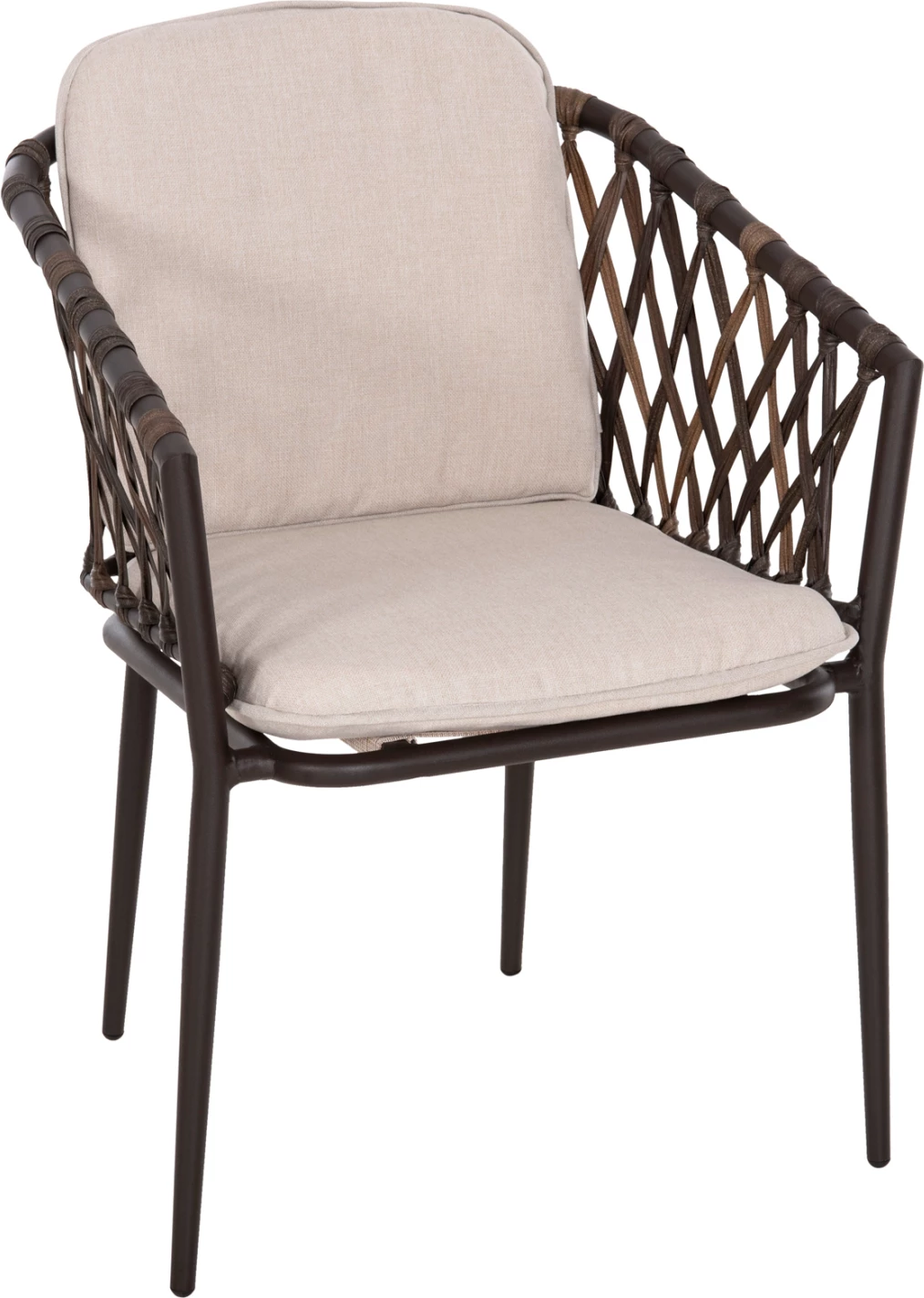 Aluminijasti naslanjač BOLLY FH6080 rjav okvir-sintetični ratan v rjavo-bež blazinah 58,5x67x86Hcm, set 4 kosov