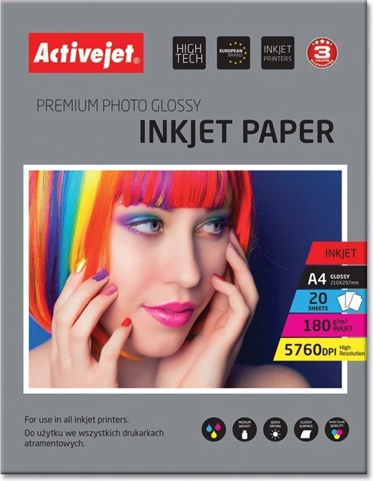 Fotografski papir za tiskalnike Activejet AP4-180G20, A4, 20 kosov