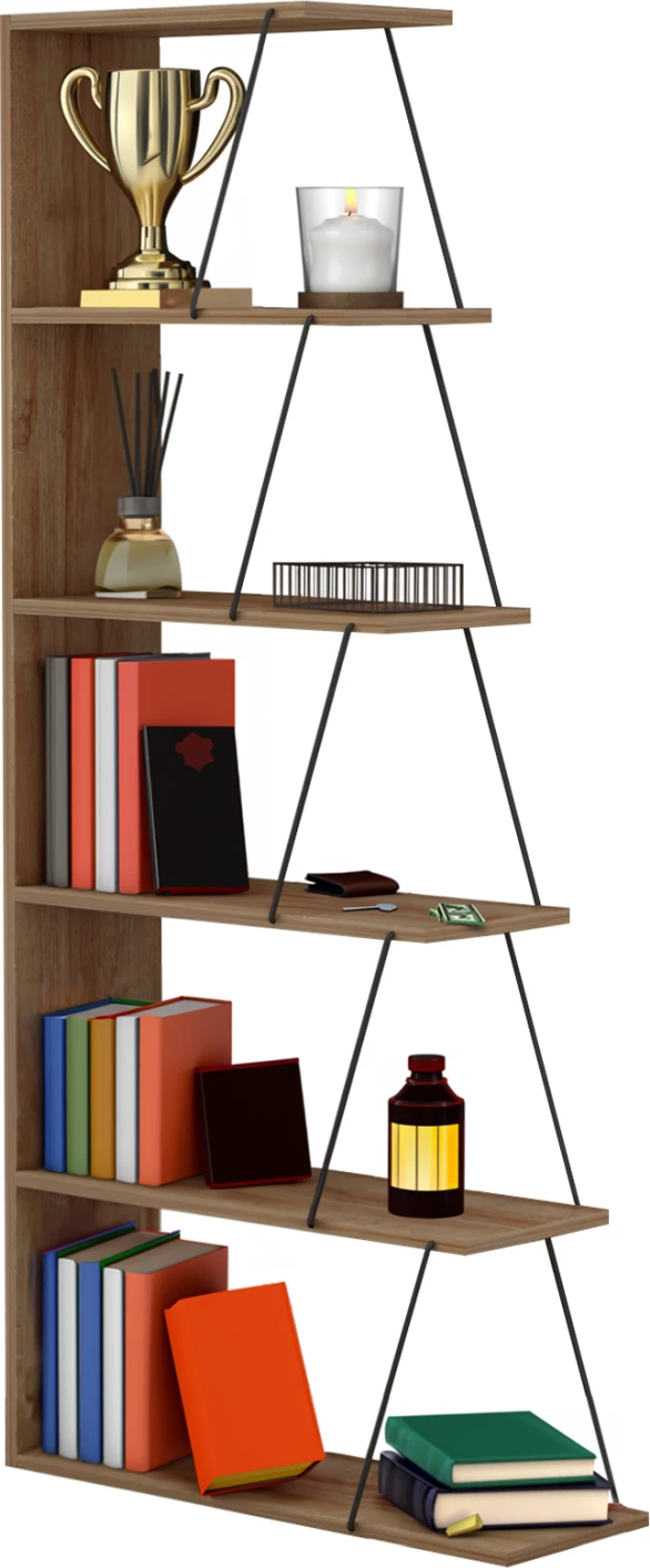 Mini knjižna omara TARS FH2241.14 naravni hrast melamin-črne kovinske palice 65x22-24x146Hcm