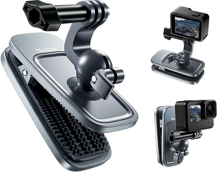 Univerzalen nosilec za športne kamere, s magnetnim sponkom in 360° vrtljivo glavo, črn — Telesin GP-JFM-002