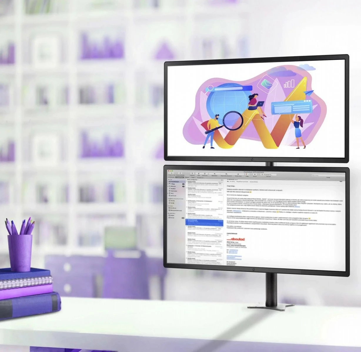 Namizni nosilec za dva monitorja Edbak SV08, kovina, črno in srebrno