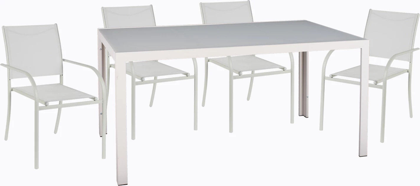 Zunanji jedilni set 5 kosov OFER FH21030 bela kovinska miza-beli kovinski stoli