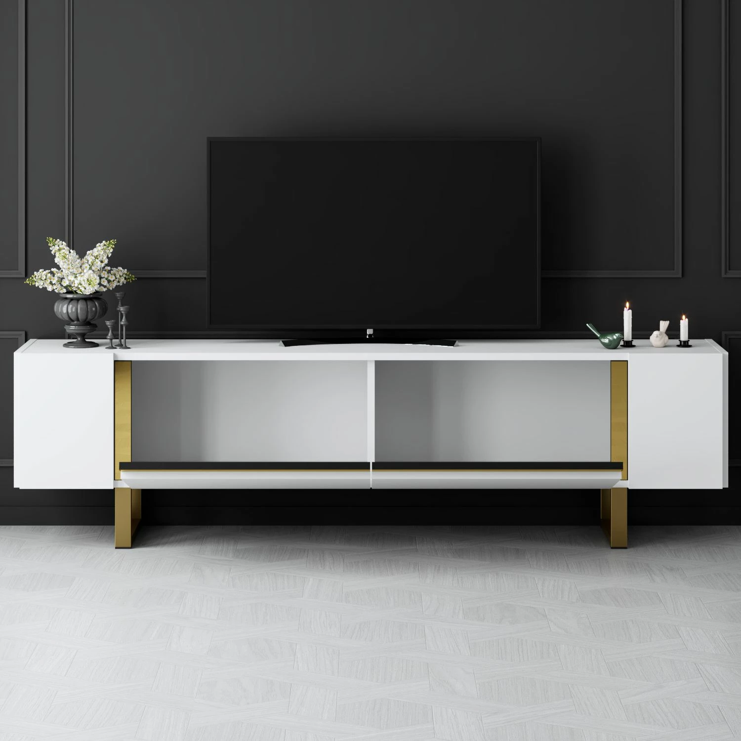 TV komoda Hanah Home Yildiz, bela in zlata