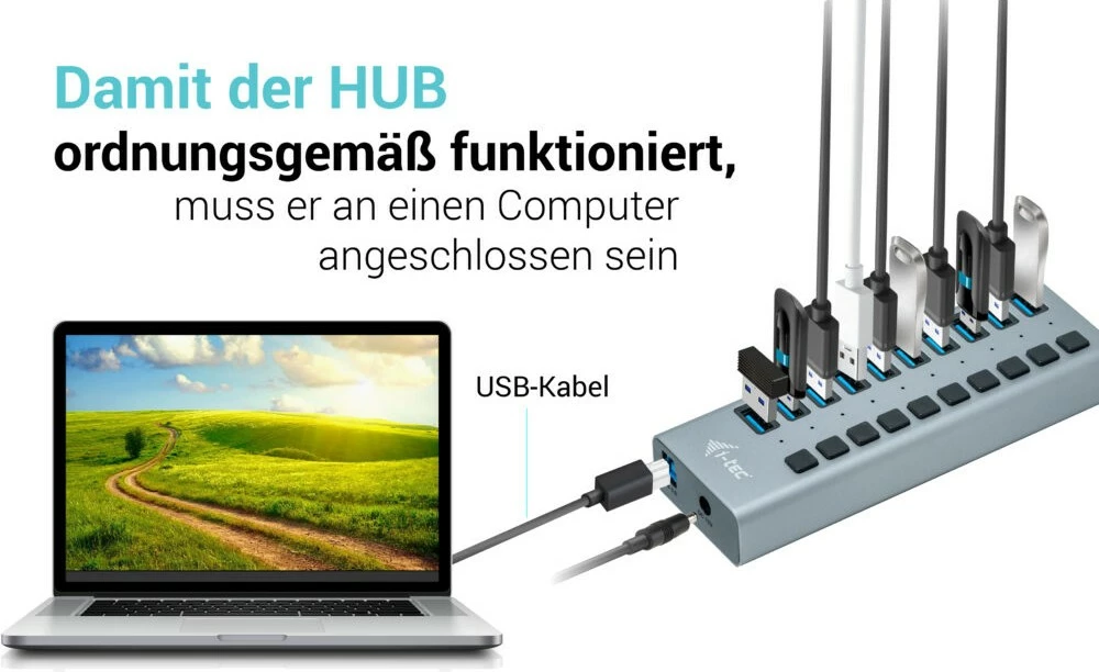 USB-hub z 10 vrati, 48 W, USB 3.0, siva — I-Tec