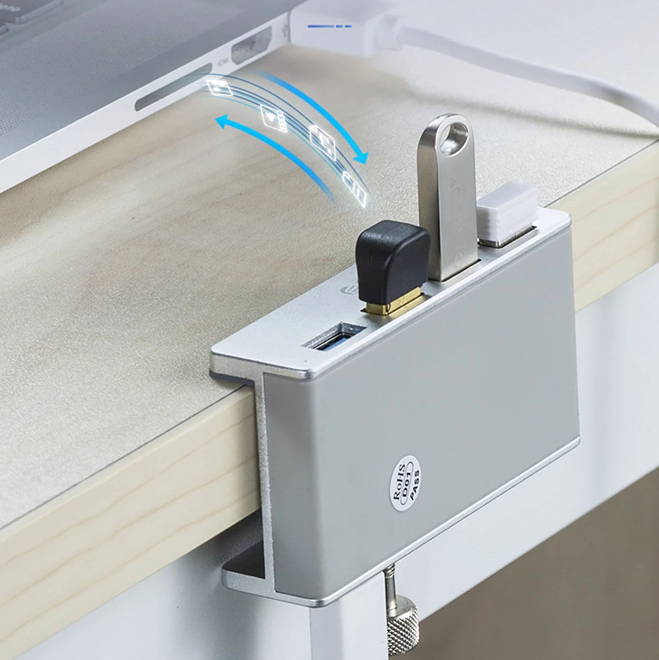 USB razdelilnik s sponko, 4× USB-A 3.0, srebrn, Orico MH4PU