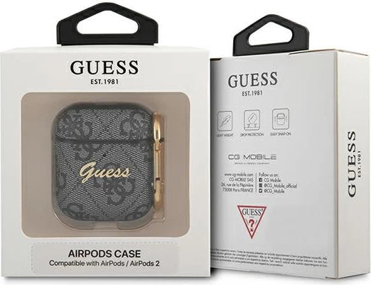 Zaščitni ovoj Guess 4G Script Metal Collection za AirPods 1/2, sive barve