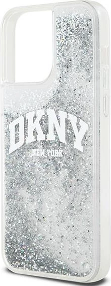Ovitek za telefon z Liquid Glitter učinkom in velikim logotipom DKNY za iPhone 15 Pro, bel