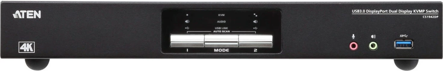 KVM stikalo, 2 vrata, USB 3.0, DisplayPort, 4K dvojni prikaz, črn — ATEN CS1942DP-AT-G