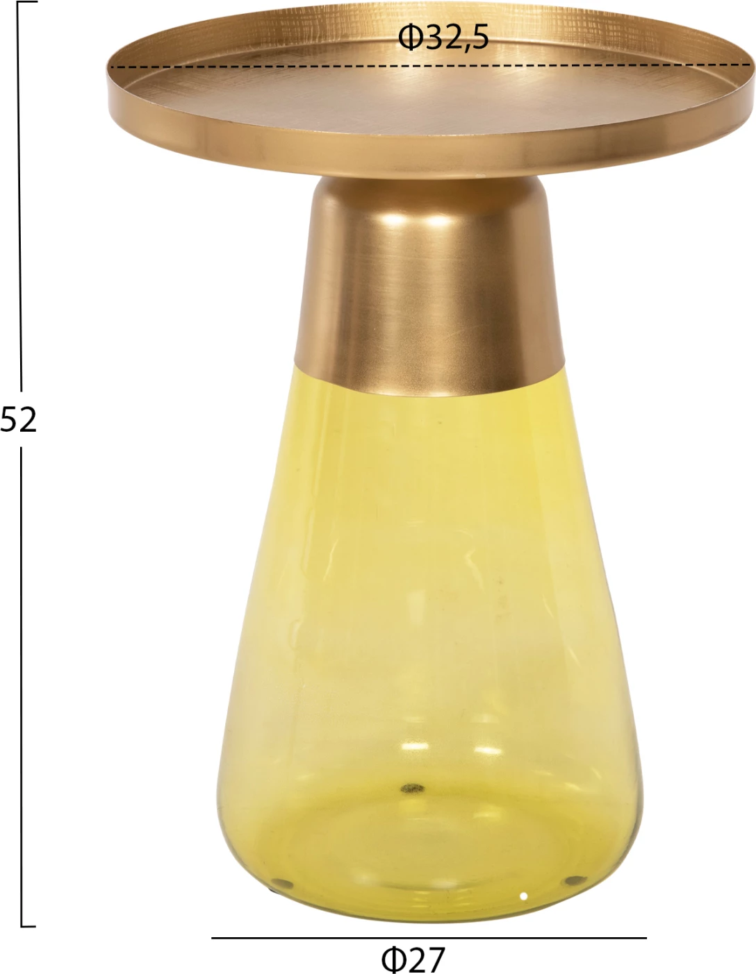 Stranska miza VALERY FH9732 svetlo zelena steklena osnova-kovinski vrh v zlati barvi Φ39,5x52Hcm