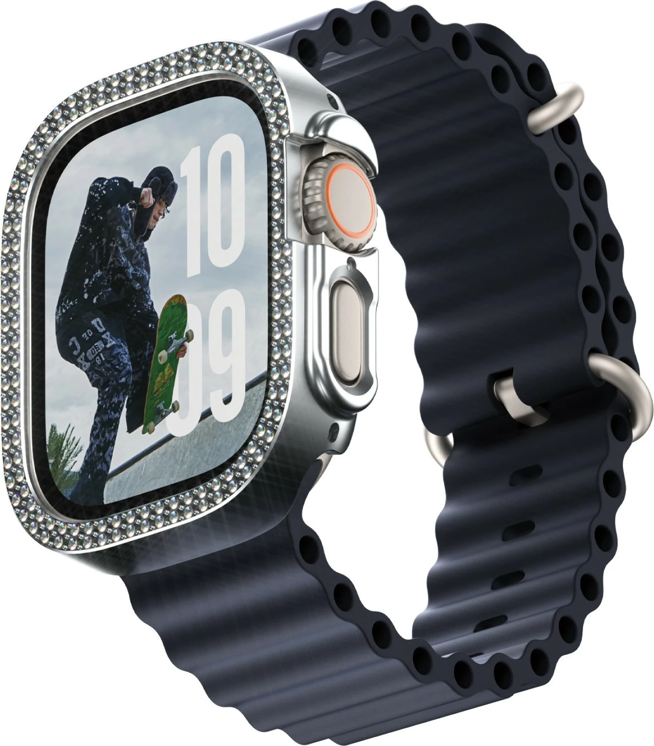 Zaščitni ovitek PanzerGlass SAFE Bling Bumper za Apple Watch Ultra 2, prozoren, srebrn