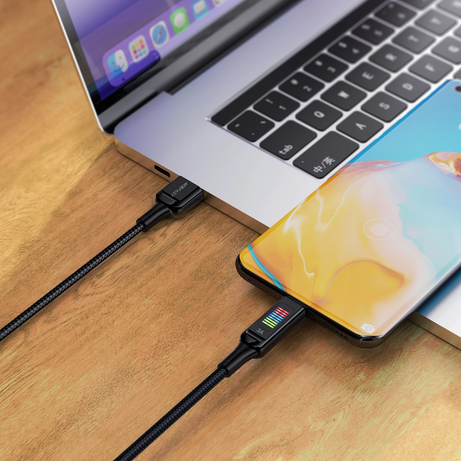 Kabel USB-A v USB-C Acefast C7-04, 1,2 m, 60 W, z zaslonom, črn