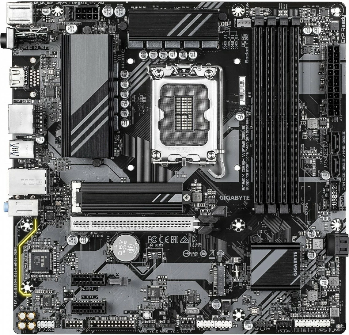 Računalniško ohišje Gigabyte B760M DS3H WF6E GEN5, micro-ATX, LGA1700, DDR5, Wi‑Fi, črn