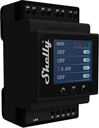 Relé za DIN-vodilno montažo Shelly Pro 4PM, WLAN in LAN, 40 A, 4 kanali