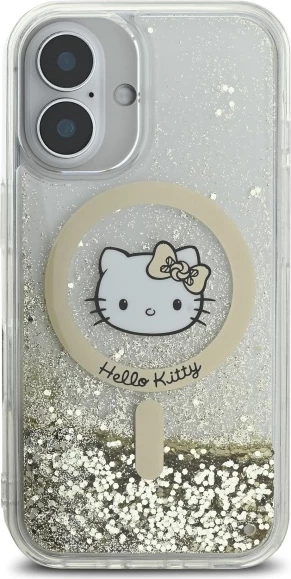 Zaščitni ovitek z zlatimi delci Hello Kitty Liquid Glitter Fever MagSafe za iPhone 16, Gold