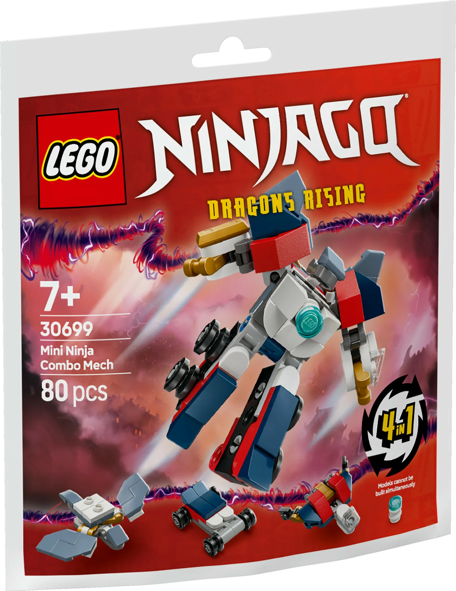 Mini-Kombi-Mech gradbeni set, LEGO Ninjago 30699, 80 kosov, večbarven