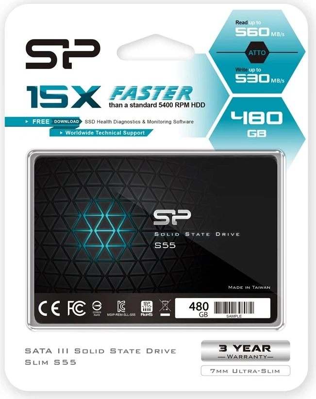 Tanki SSD 2,5" 480 GB SATA III Silicon Power Slim S55, TLC