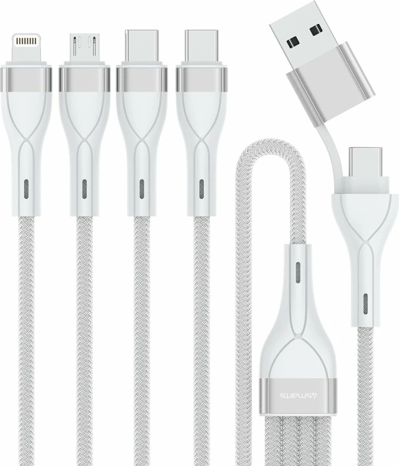 Večfunkcijski polnilni kabel USB-C/A 4in2 4smarts, 1,2 m, bel