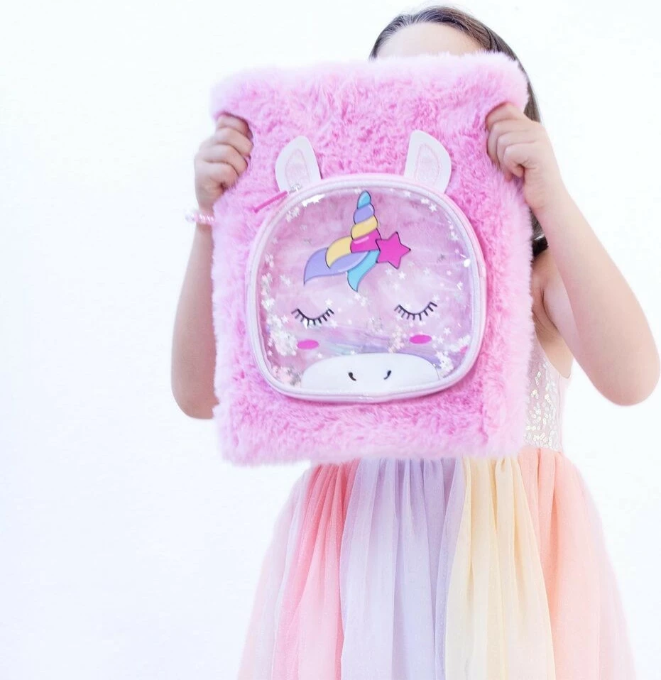 Maxi planer z motivom samoroga, ločljiva kozmetična torbica, 3 barvna pisala, rožnat Nice