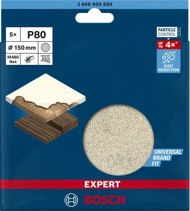 Rondelna brusna mrežica 15 cm, grit 80, za naključni orbitalni brusilnik, Bosch Expert M480, 5 kosov