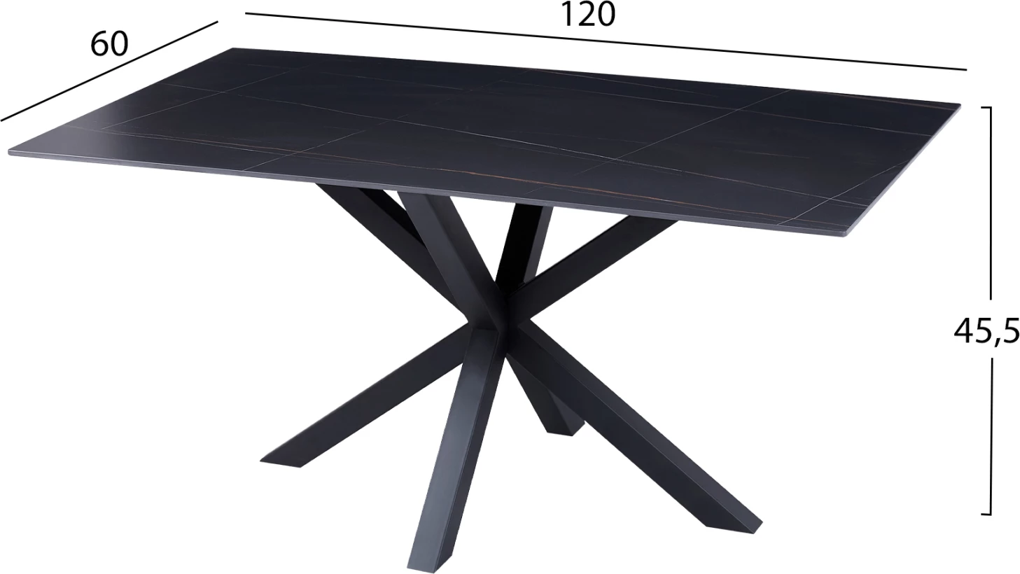 Klubska miza FH9470.04 s črnim marmorjem sintranim kamnitim vrhom-črna kovinska osnova 120x60x45,5Hcm