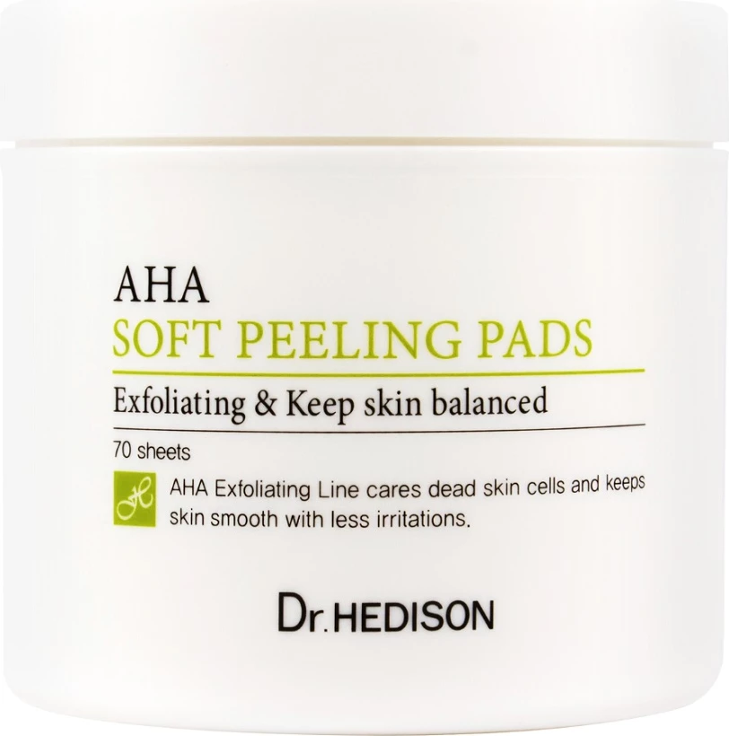 Eksfoliacijske blazinice za obraz, AHA Soft Peeling Pads, Dr.HEDISON, za ženske, 70 kosov