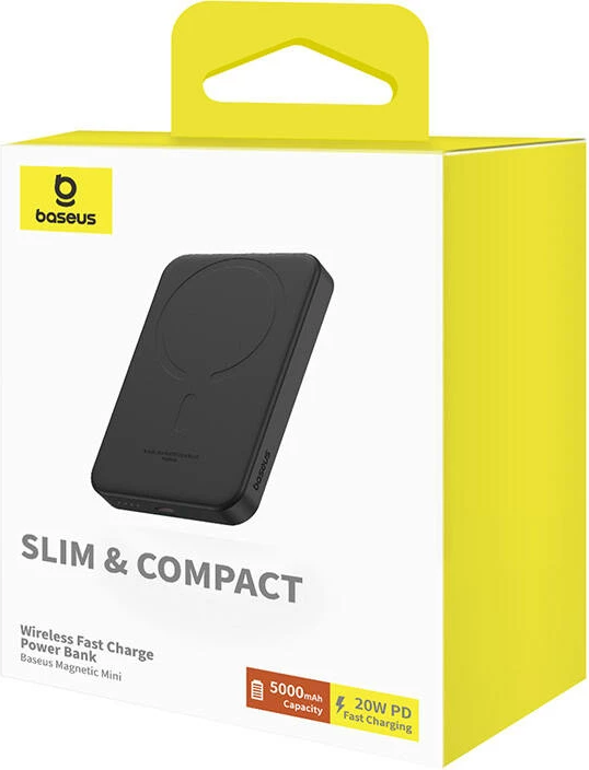 Magnetni mini powerbank 5000 mAh, 20W, USB-C, Baseus, črn