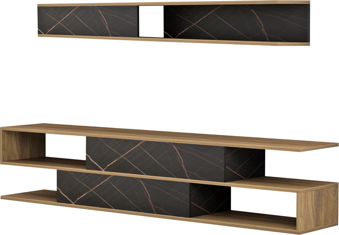 Komplet pohištva za TV Birgitta FH8903.12 iz melamina v naravno-črnem marmorju 181x31,5x39,6Hcm